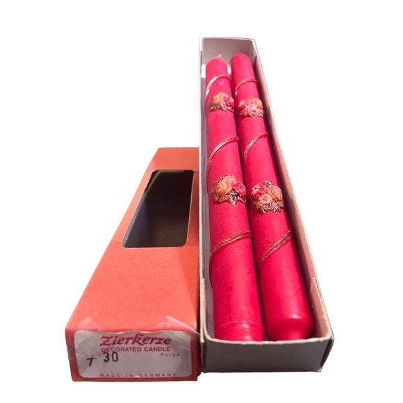 Zierkerze Other - Vtg Zierkerze Christmas Candles Farbe Made in Germany Red Gold Floral